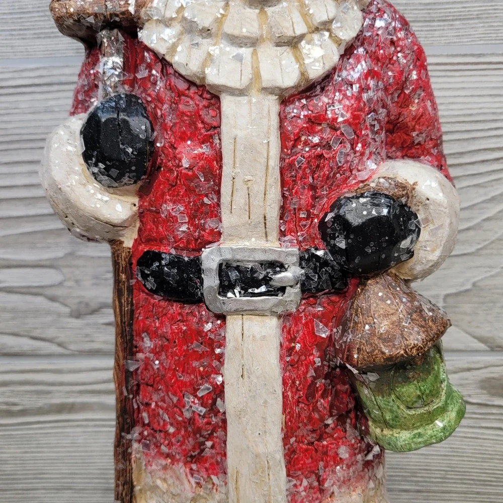 Valerie Parr Hill Rustic Standing Santa‎ Holding Birdhouse Pinecone Hat Glitter